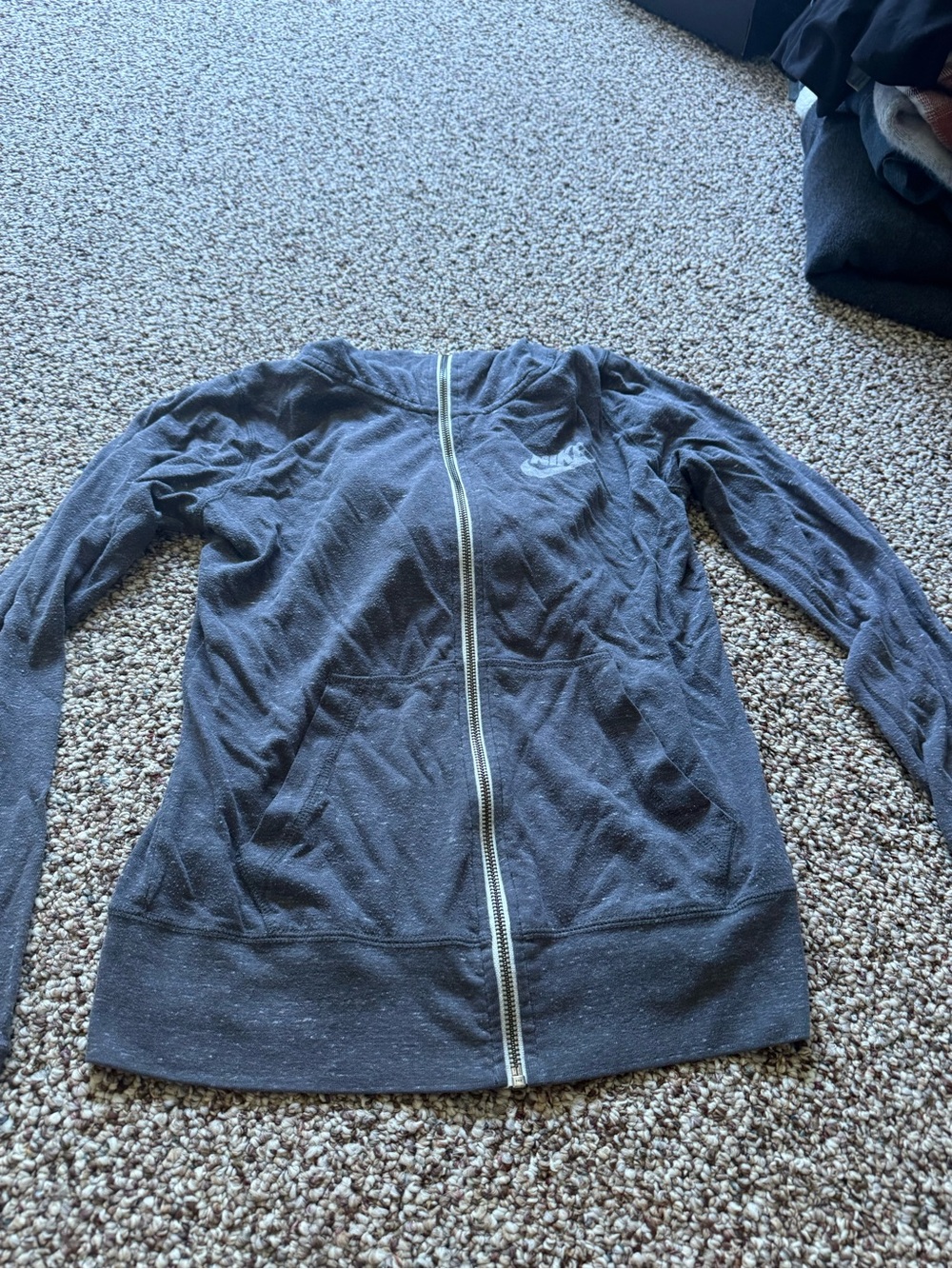 Nike Women's Dark Gray Full-Zip Hoodie with White Zipper